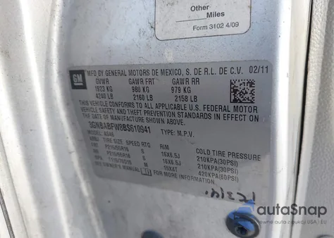 2011 Chevrolet Hhr Lt z USA, uszkodzony, nr VIN 3GNBABFW8BS610941